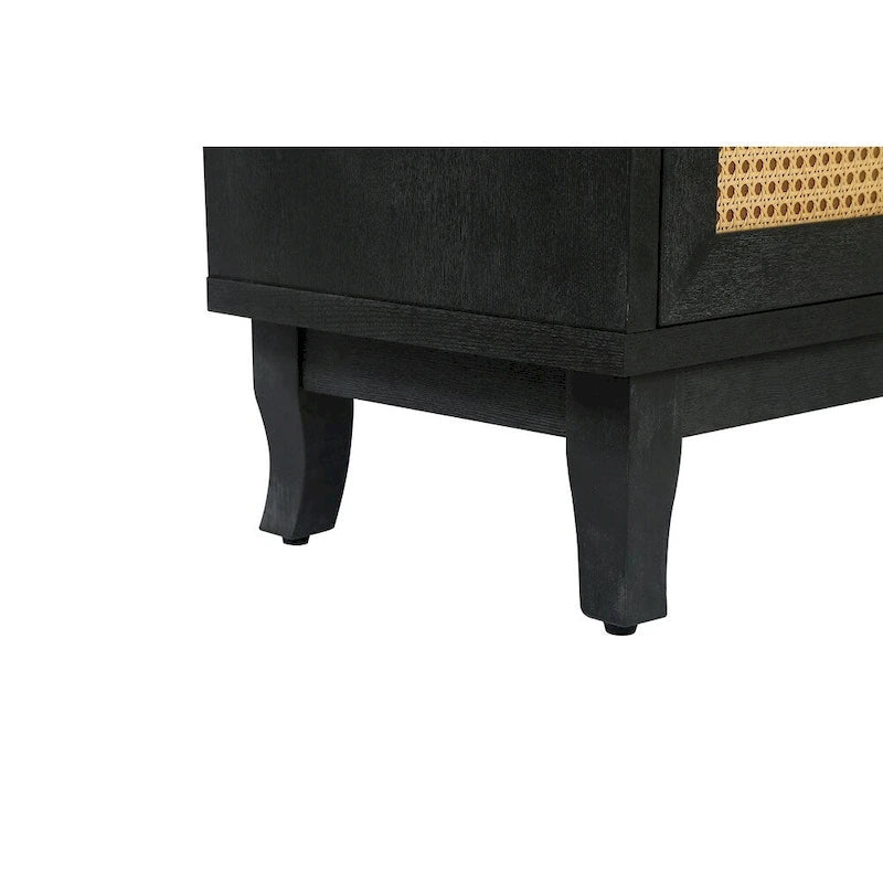 Buffet en rotin, meuble de rangement d’appoint avec 4 portes en rotin