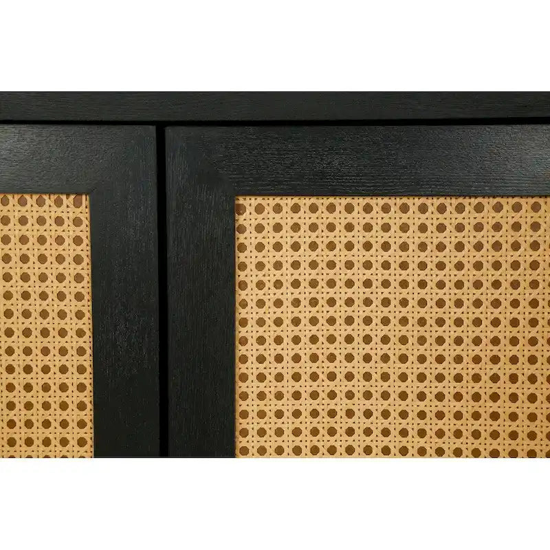 Buffet en rotin, meuble de rangement d’appoint avec 4 portes en rotin