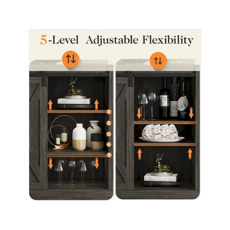 Farmhouse Sliding Barn Door Storage Cabinet, Rustic Wooden Sideboard with Open Shelves for Kitchen, Dining Room