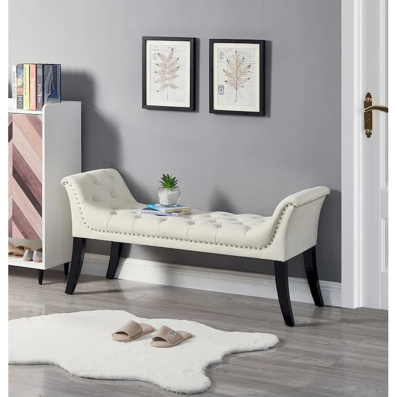 Upholstered Footrest Stool Rectangular Velvet fabric Accent Bench