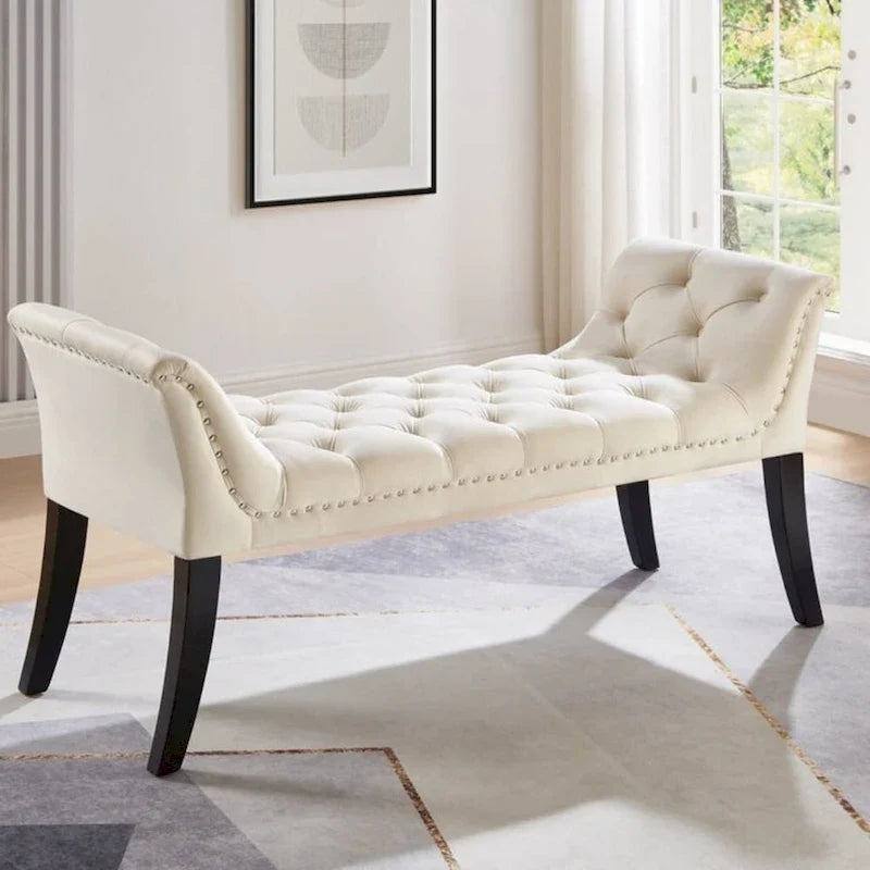Upholstered Footrest Stool Rectangular Velvet fabric Accent Bench