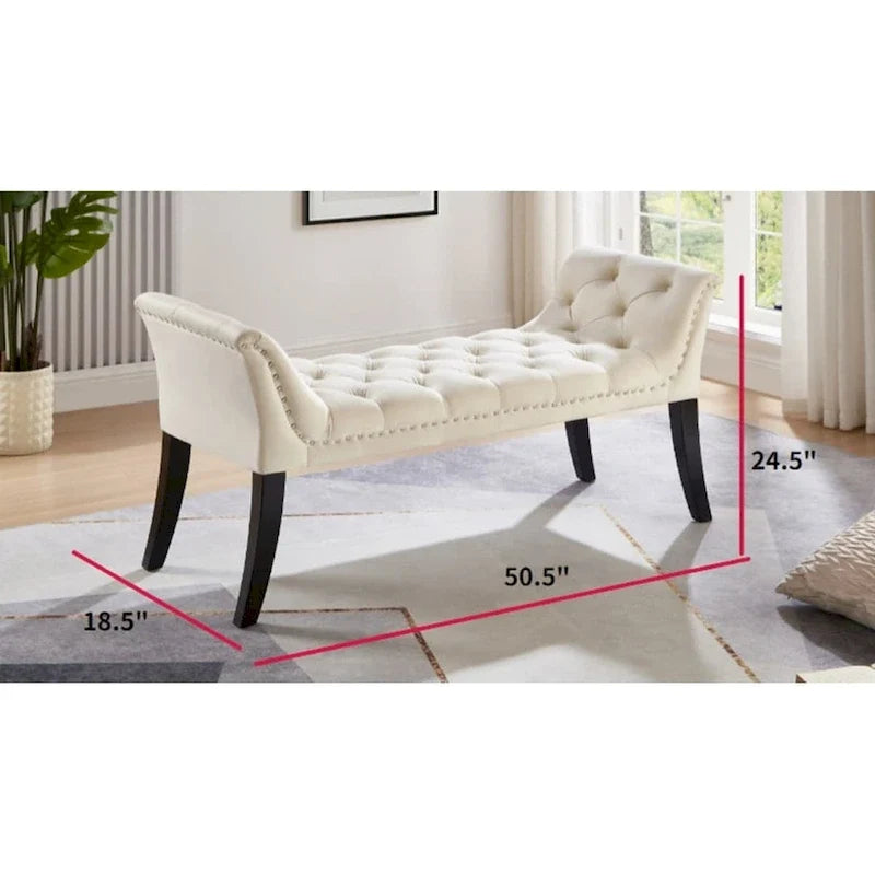 Upholstered Footrest Stool Rectangular Velvet fabric Accent Bench
