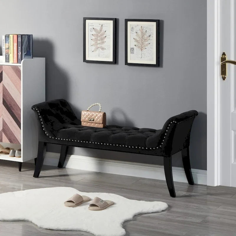 Upholstered Footrest Stool Rectangular Velvet fabric Accent Bench