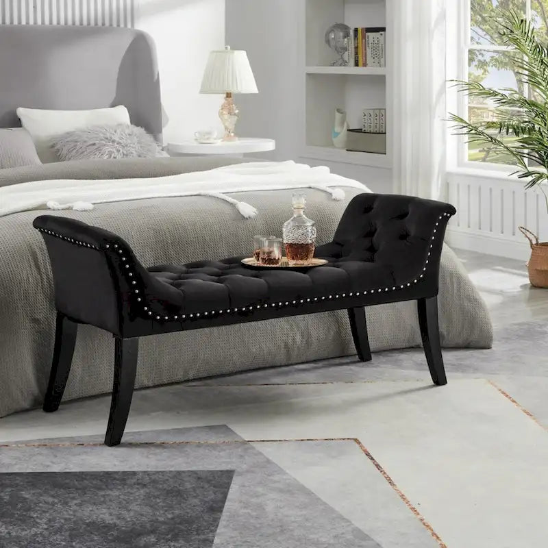 Upholstered Footrest Stool Rectangular Velvet fabric Accent Bench