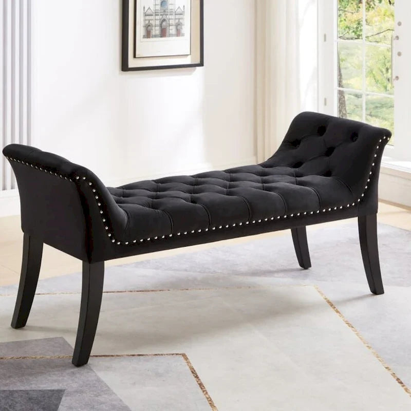 Upholstered Footrest Stool Rectangular Velvet fabric Accent Bench