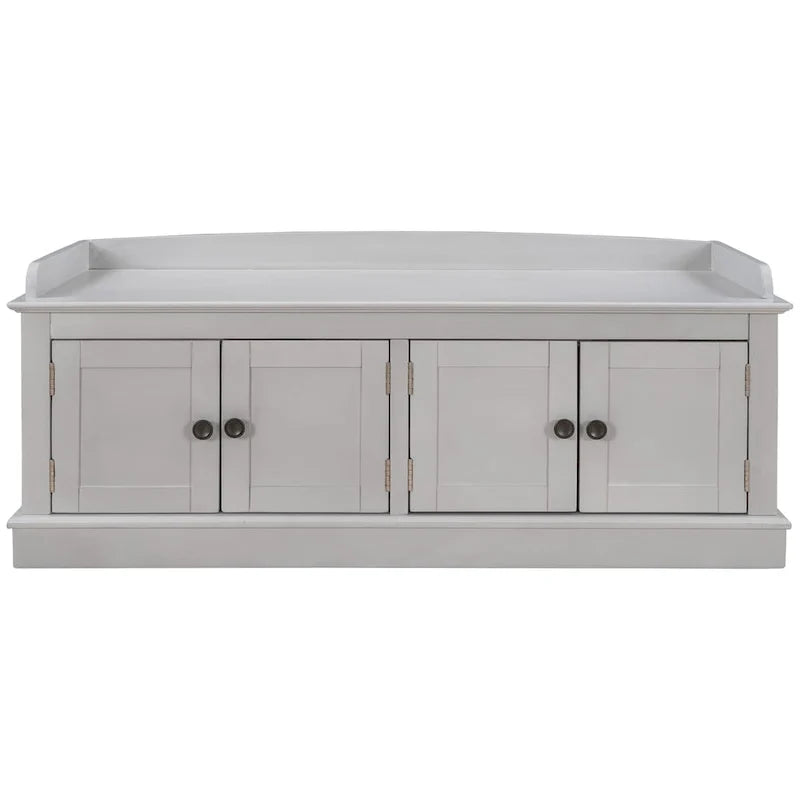 Storage Bench with 4 Doors and Adjustable Shelves, Shoe Bench with Removable Cushion for Living Room, Entryway
