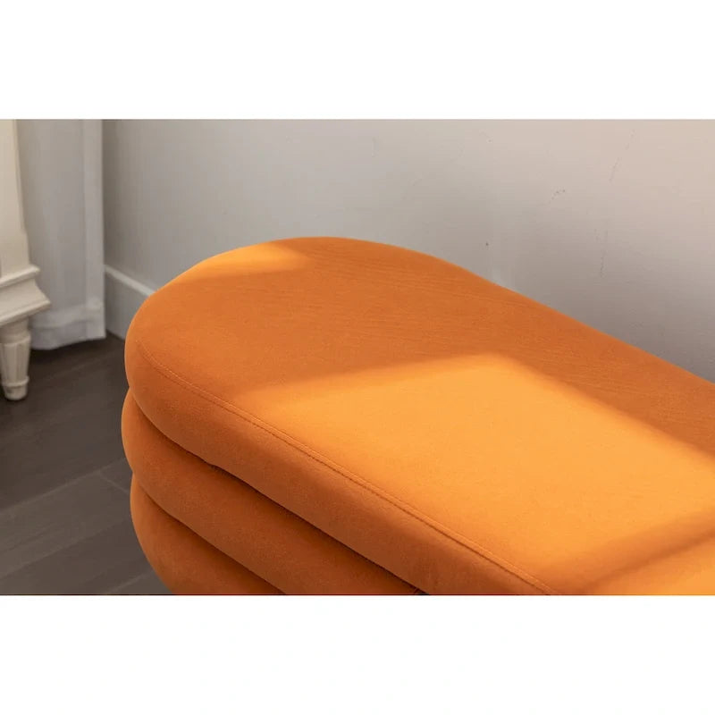 Banco de almacenamiento de tela de terciopelo con patas de madera para sala de estar y dormitorio