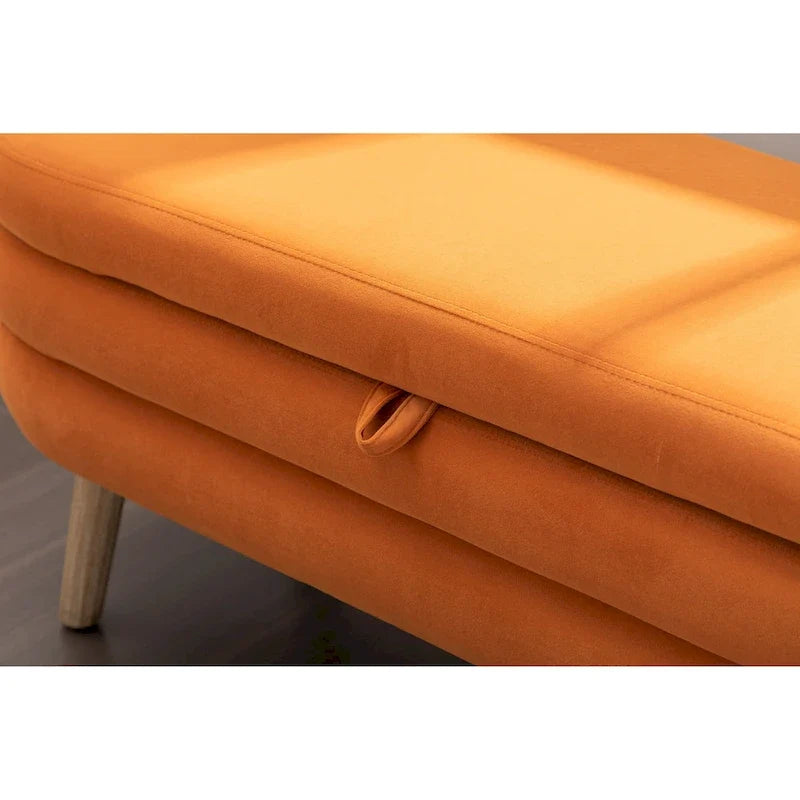 Banco de almacenamiento de tela de terciopelo con patas de madera para sala de estar y dormitorio