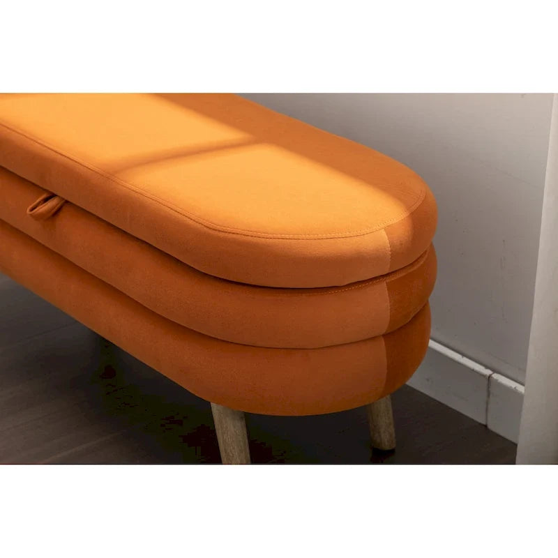 Banco de almacenamiento de tela de terciopelo con patas de madera para sala de estar y dormitorio