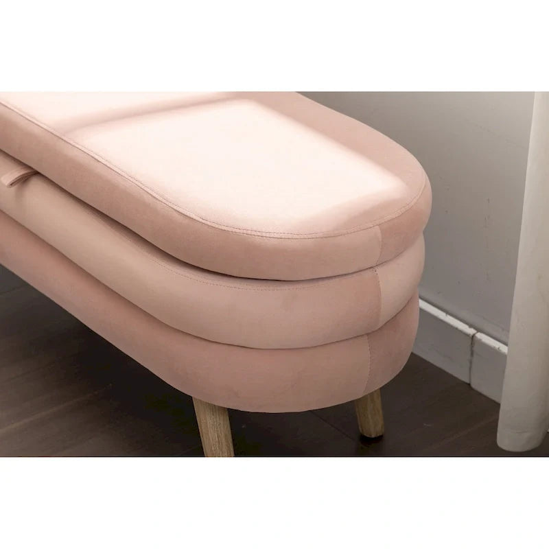 Banco de almacenamiento de tela de terciopelo con patas de madera para sala de estar y dormitorio