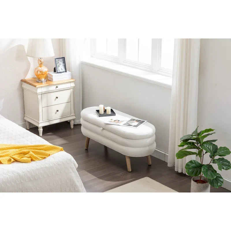 Banco de almacenamiento de tela de terciopelo con patas de madera para sala de estar y dormitorio