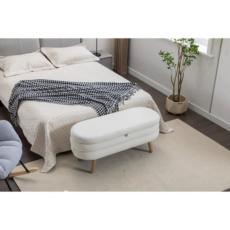 Banco de almacenamiento de tela de terciopelo con patas de madera para sala de estar y dormitorio