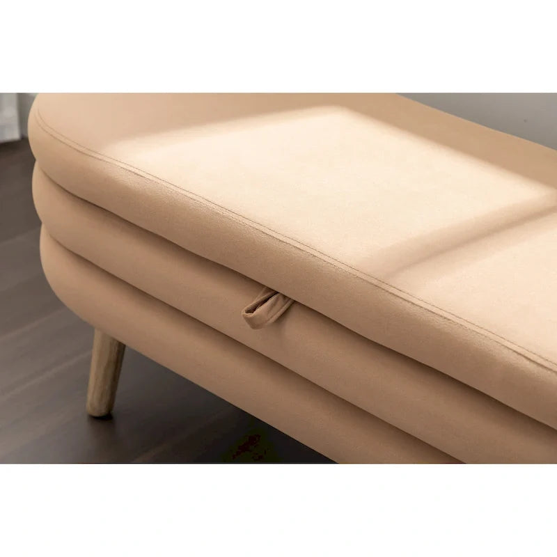 Banco de almacenamiento de tela de terciopelo con patas de madera para sala de estar y dormitorio