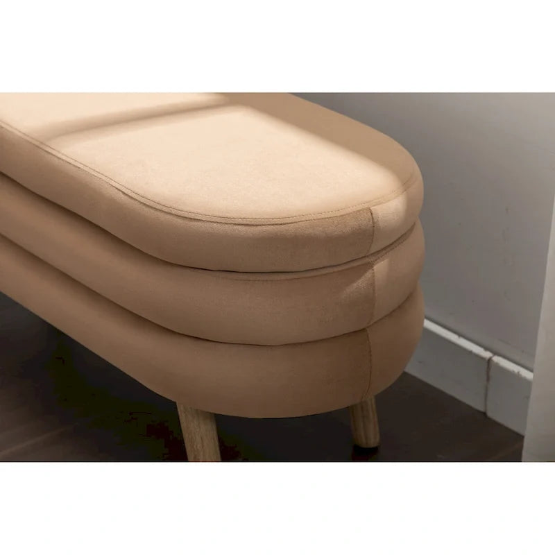 Banco de almacenamiento de tela de terciopelo con patas de madera para sala de estar y dormitorio