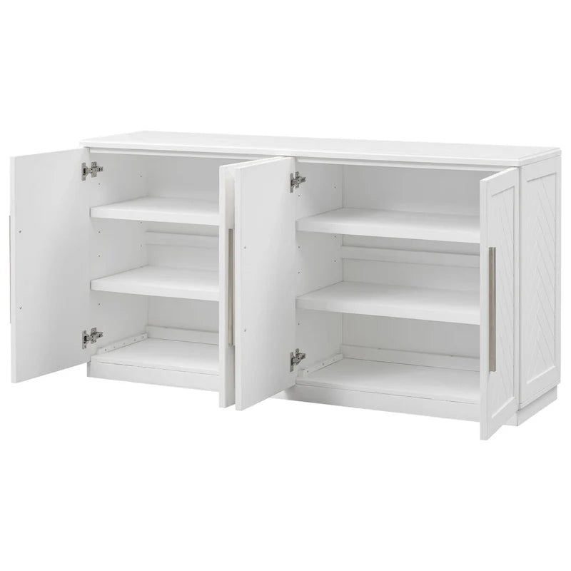 Sideboard with 4 Doors Large Storage Space Buffet Cabinet with Adjustable Shelves and Silver Handles for Kitchen