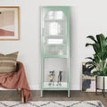 Vitrina alta verde claro, curva y con vidrio estriado, estantería metálica de almacenamiento con estante abierto para decoración del hogar