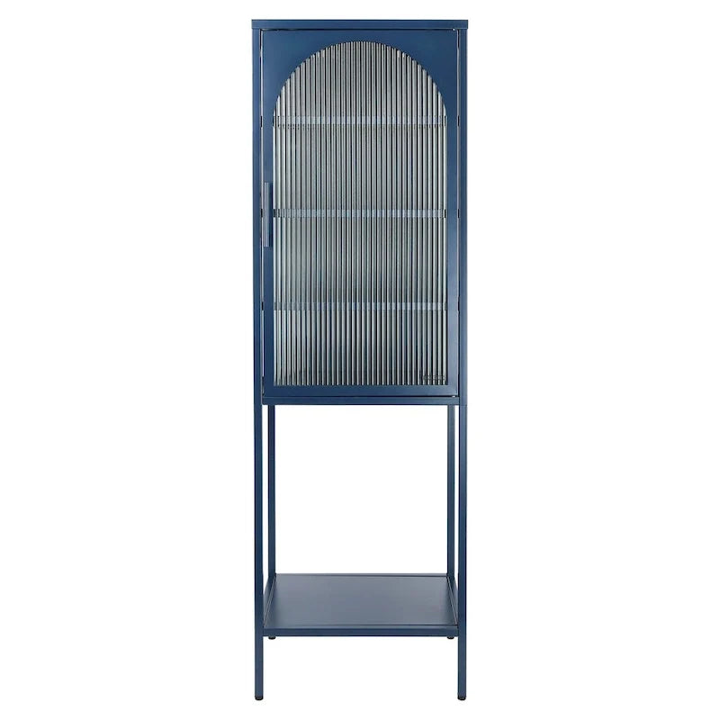 Vitrina alta verde claro, curva y con vidrio estriado, estantería metálica de almacenamiento con estante abierto para decoración del hogar