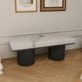 Banco tapizado con patas negras robustas, tela bouclé gris claro, estilo contemporáneo, para colocar al pie de la cama en el dormitorio o la sala de estar