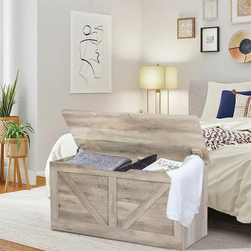 Farmhouse Storage Chest with Lift Top, Wooden Storage Trunk, Toy & Blanket Organizer