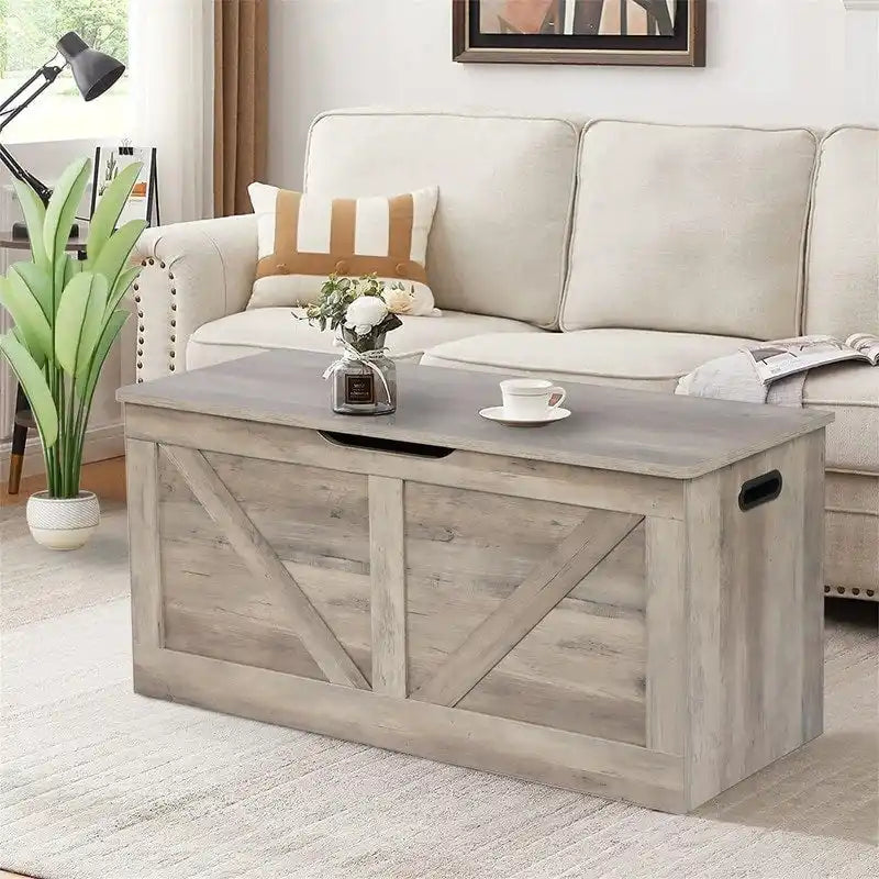 Farmhouse Storage Chest with Lift Top, Wooden Storage Trunk, Toy & Blanket Organizer