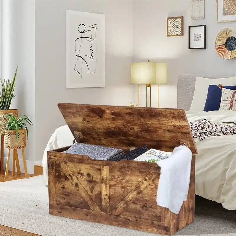 Farmhouse Storage Chest with Lift Top, Wooden Storage Trunk, Toy & Blanket Organizer