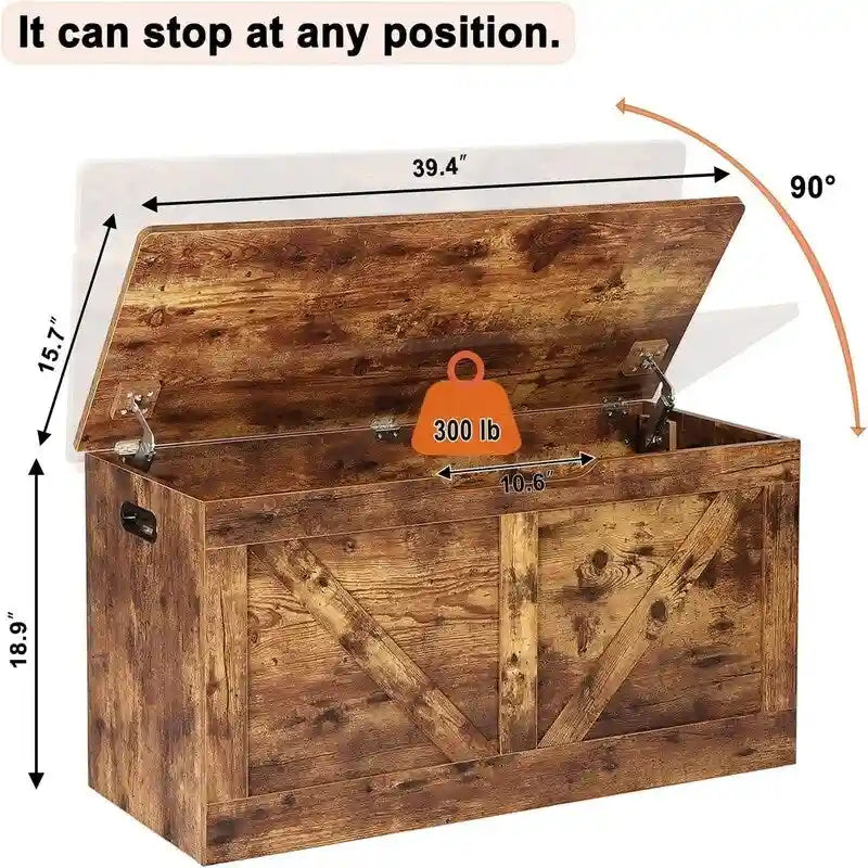 Farmhouse Storage Chest with Lift Top, Wooden Storage Trunk, Toy & Blanket Organizer