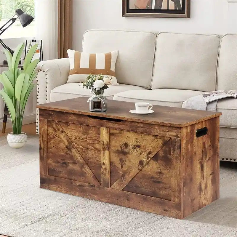 Farmhouse Storage Chest with Lift Top, Wooden Storage Trunk, Toy & Blanket Organizer