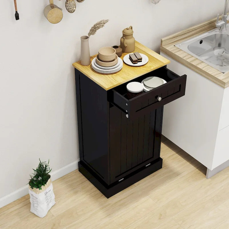 Armario de madera para cubo de basura de cocina con tapa elevable