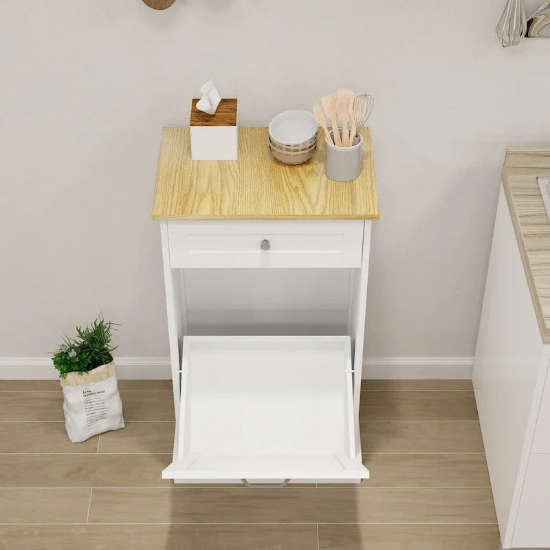 Armario de madera para cubo de basura de cocina con tapa elevable