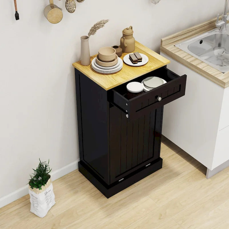 Wooden Lift Top Kitchen Trash Cabinet