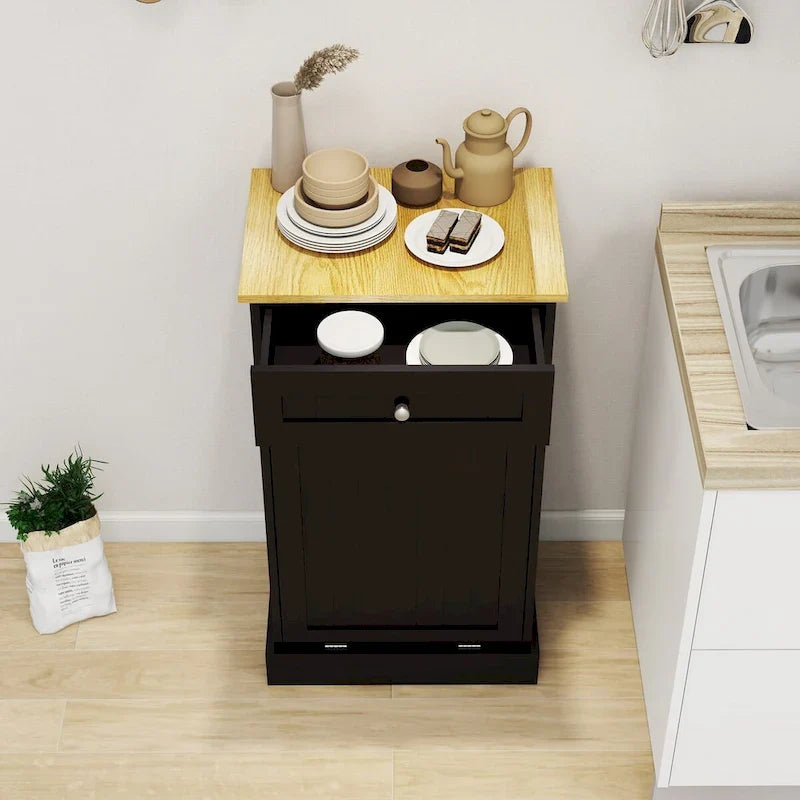 Armario de madera para cubo de basura de cocina con tapa elevable