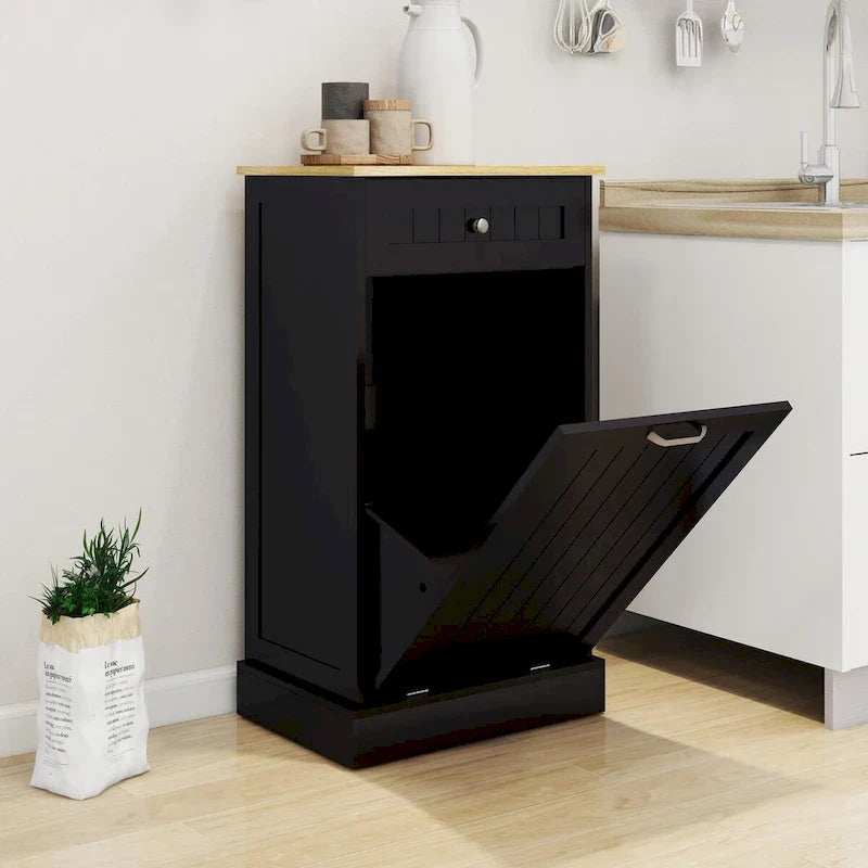 Armario de madera para cubo de basura de cocina con tapa elevable