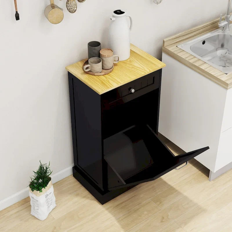 Armario de madera para cubo de basura de cocina con tapa elevable