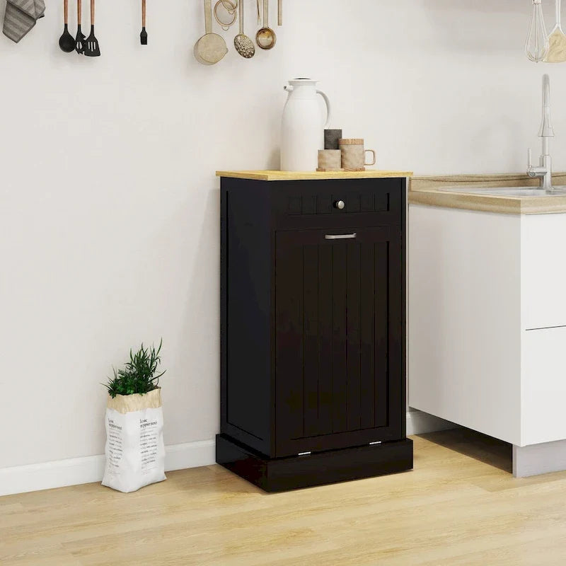 Armario de madera para cubo de basura de cocina con tapa elevable