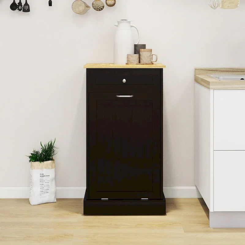Armario de madera para cubo de basura de cocina con tapa elevable