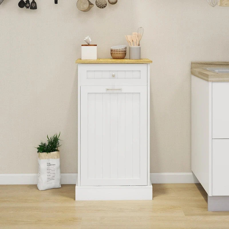 Armario de madera para cubo de basura de cocina con tapa elevable