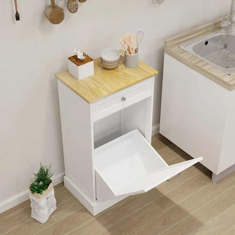 Armario de madera para cubo de basura de cocina con tapa elevable