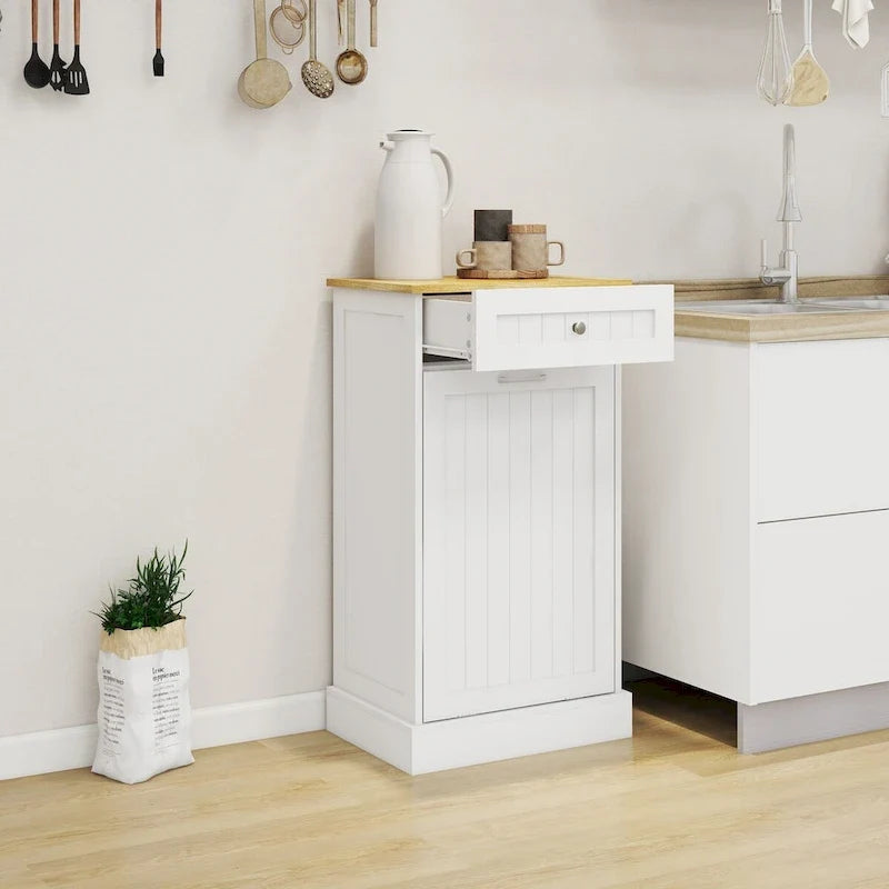 Armario de madera para cubo de basura de cocina con tapa elevable