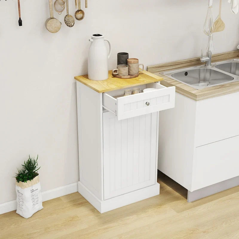 Armario de madera para cubo de basura de cocina con tapa elevable