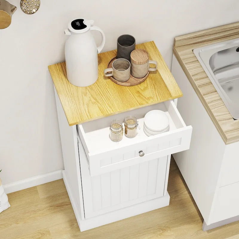 Armario de madera para cubo de basura de cocina con tapa elevable