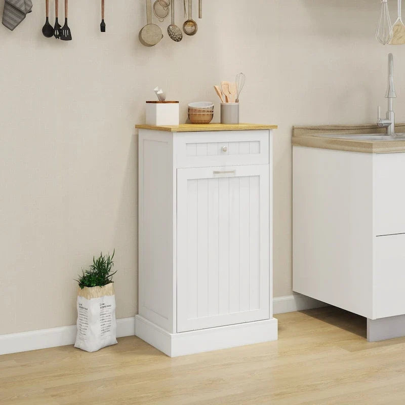 Armario de madera para cubo de basura de cocina con tapa elevable