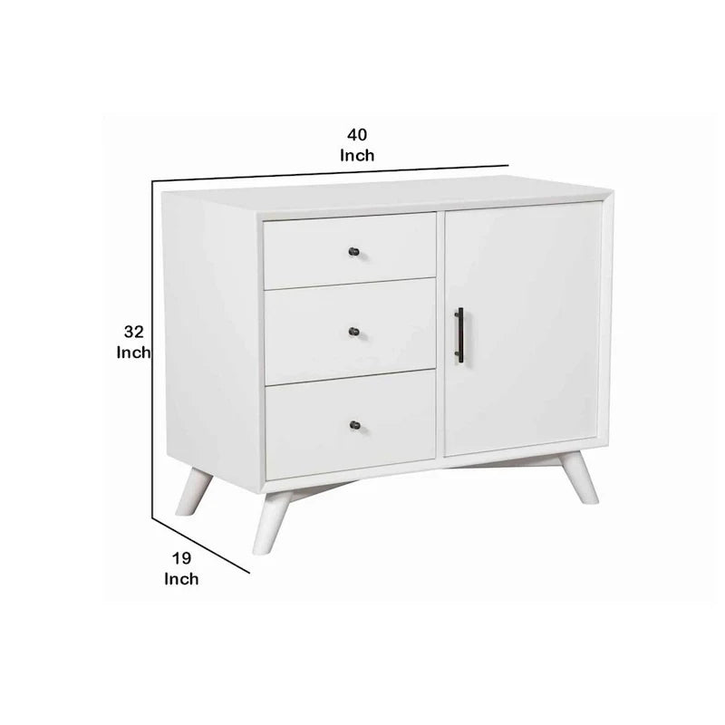 Wooden Accent Cabinet with 3 Drawers and 1 Door, White
