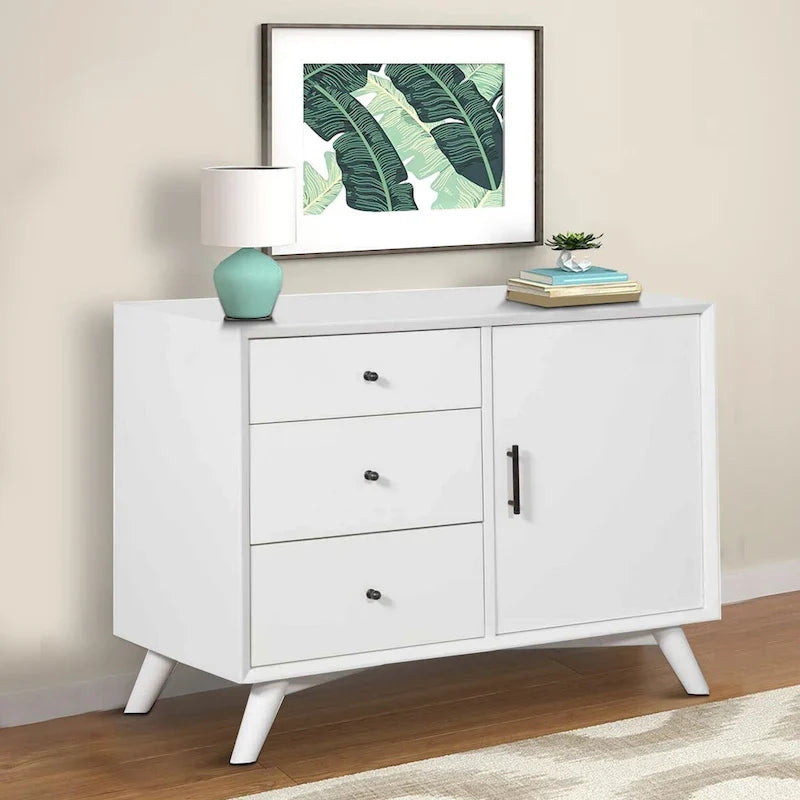 Wooden Accent Cabinet with 3 Drawers and 1 Door, White