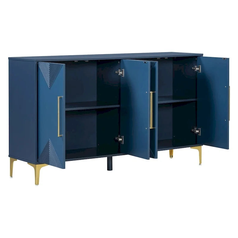 Unique Features of a Four-Door Cabinet with Two-Tone Triangular Pattern Doors, Suitable For Entryway