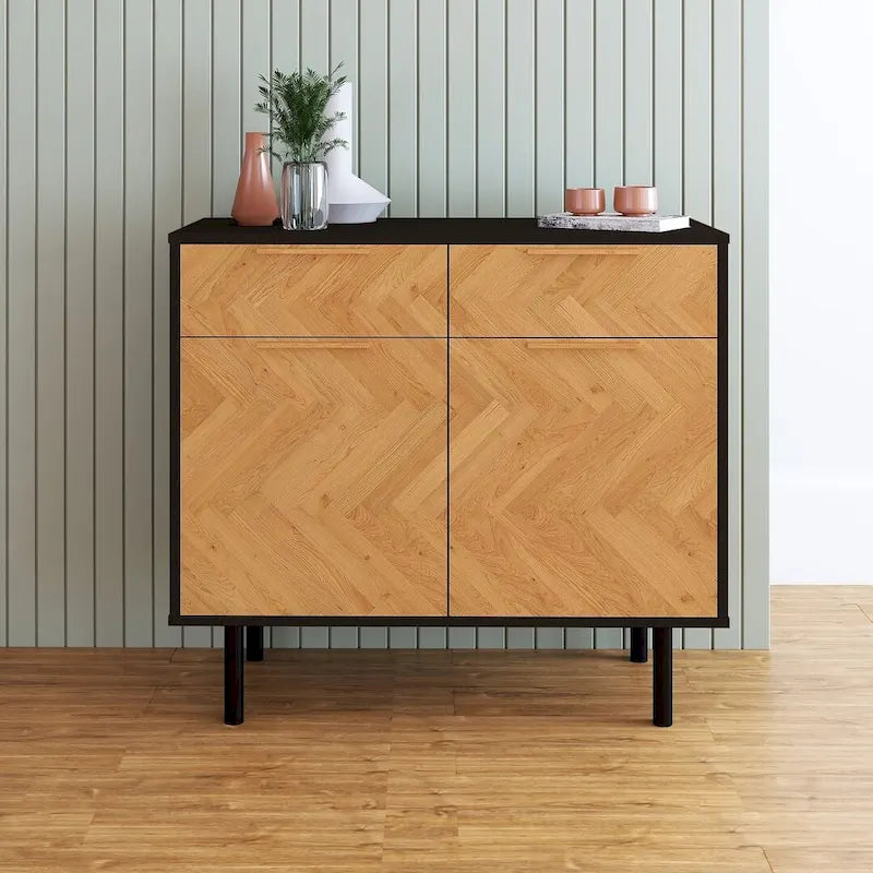 Herringbone Wooden Storage Sideboard Cabinet