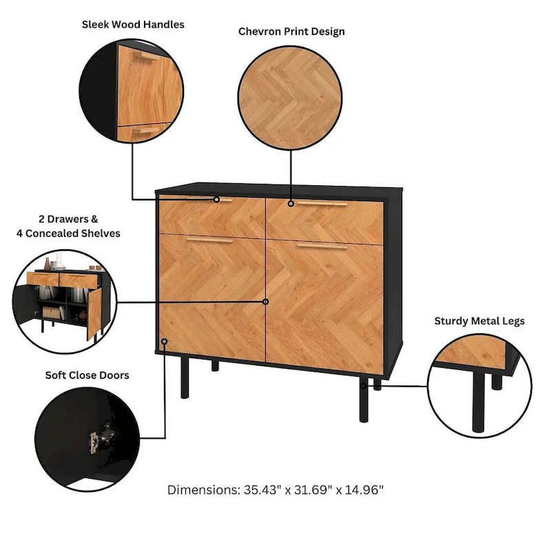 Herringbone Wooden Storage Sideboard Cabinet