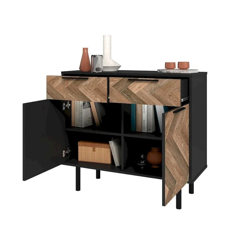 Herringbone Wooden Storage Sideboard Cabinet