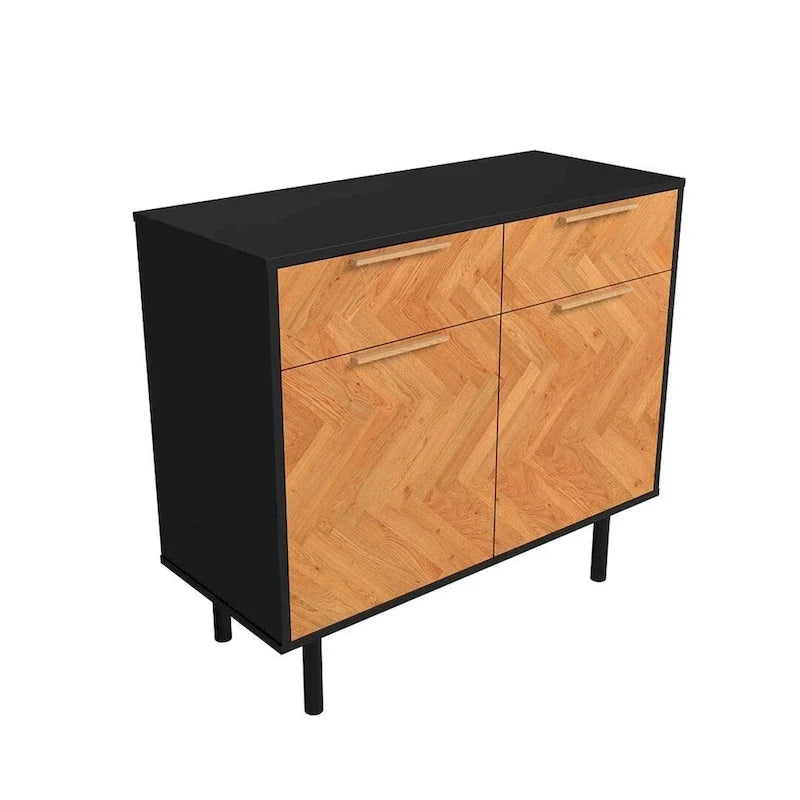 Herringbone Wooden Storage Sideboard Cabinet