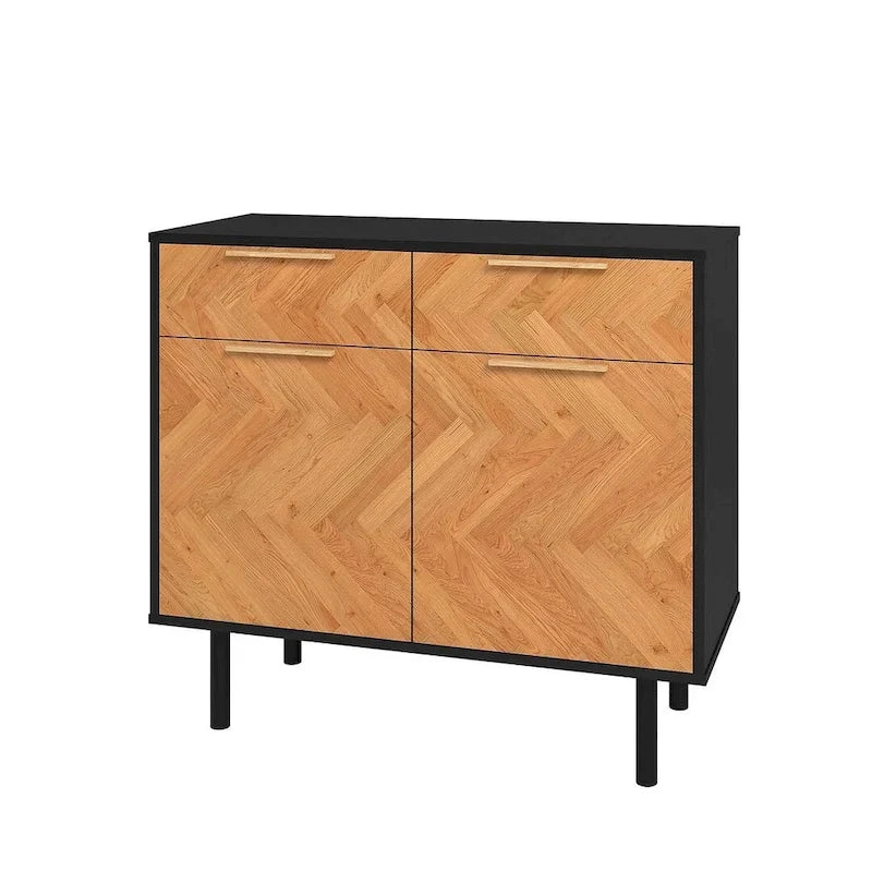 Herringbone Wooden Storage Sideboard Cabinet