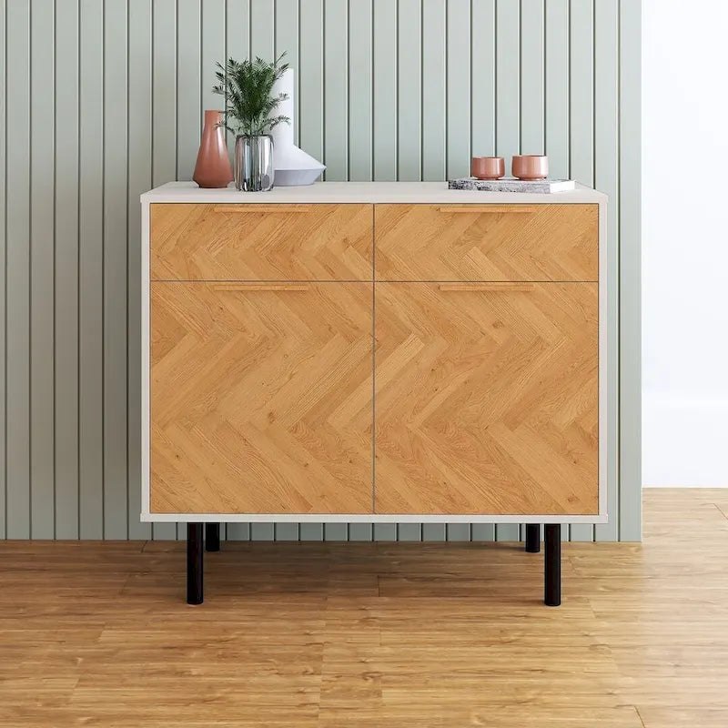 Herringbone Wooden Storage Sideboard Cabinet